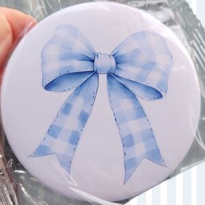 Blue Gingham Bow Compact Mirror